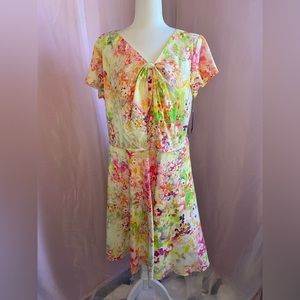 NWT Tahari‎ ASL Knot V Neck Coastal Fit & Flare Ruffle Sleeve Flowy Dress BB98